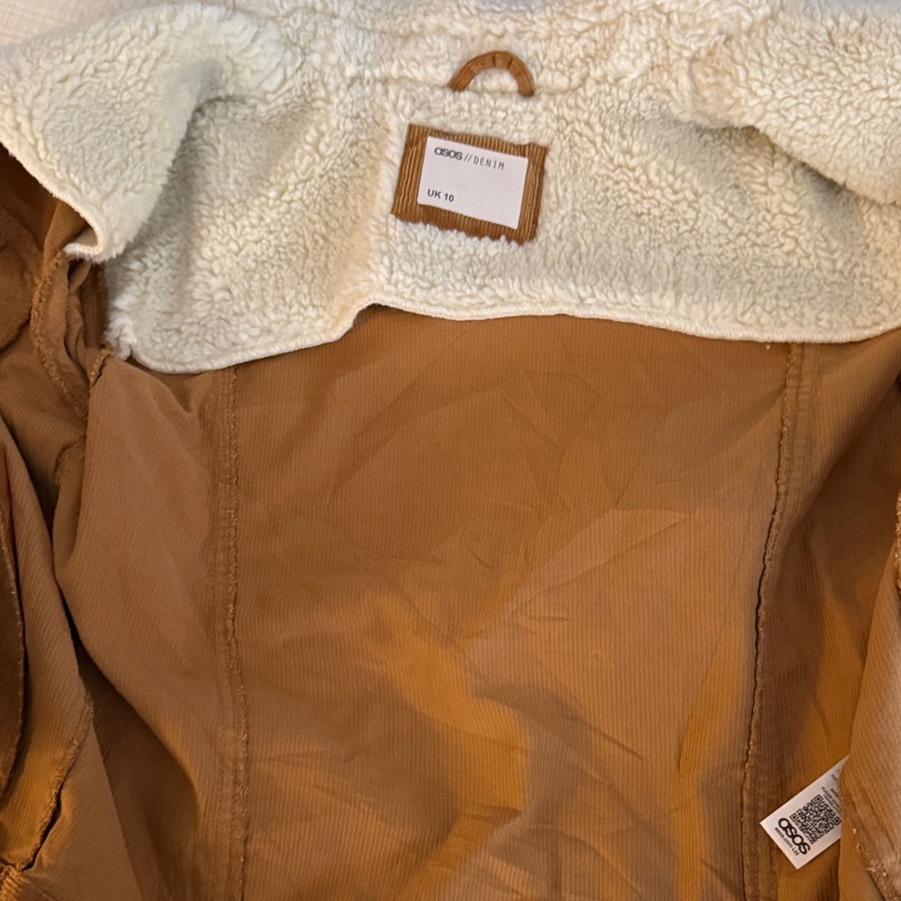ASOS Denim Corduroy Sherpa Jacket -Brown - Size US 6 - Picture 12 of 16
